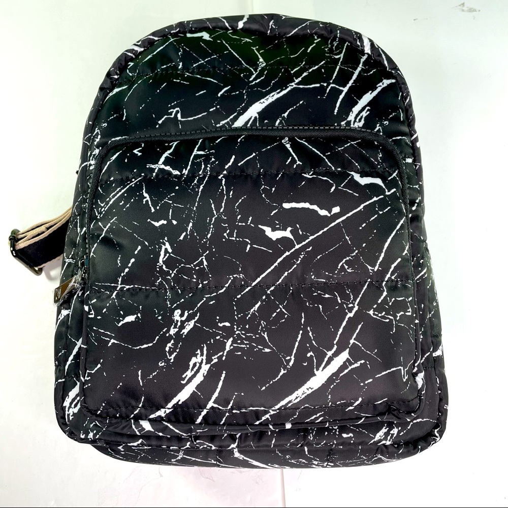 Urban Expressions Black White Marble 2 Zip Pocket Adjustable Nylon Backpack Bag